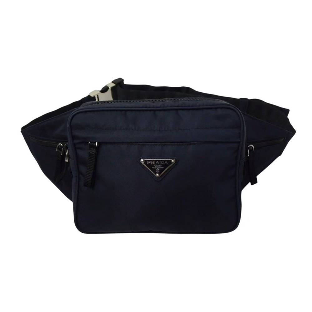 Prada Logo Blue Triangle Shoulder Waist Black Navy Bag - Picture 2 of 9